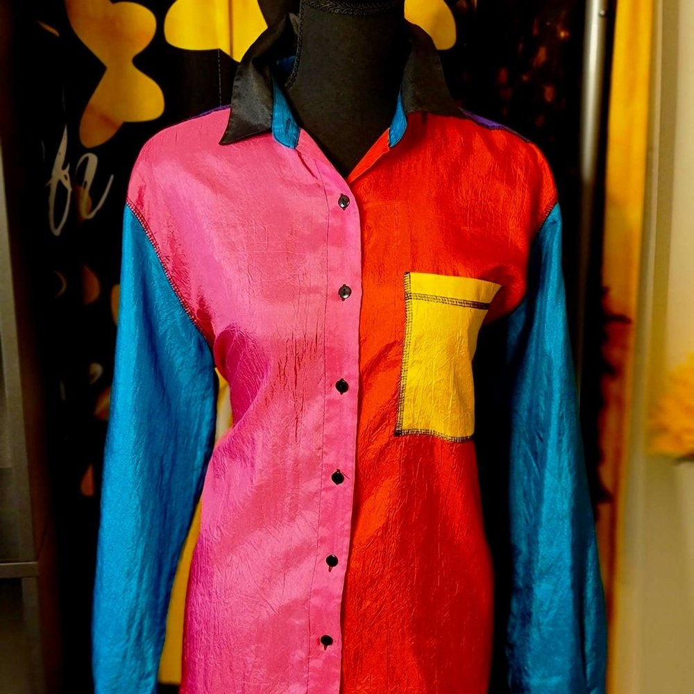 Laura and Jayne Colorblock Button Up Shirt VTG